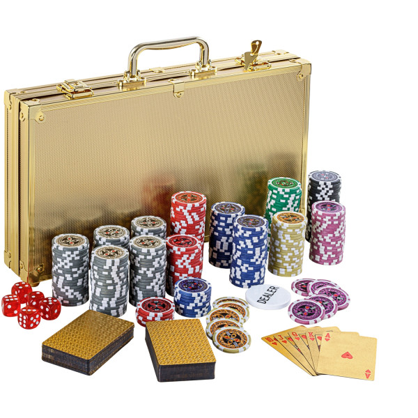 GAMES PLANET Pokerkoffer, 300 Laserchips, Gold Edition