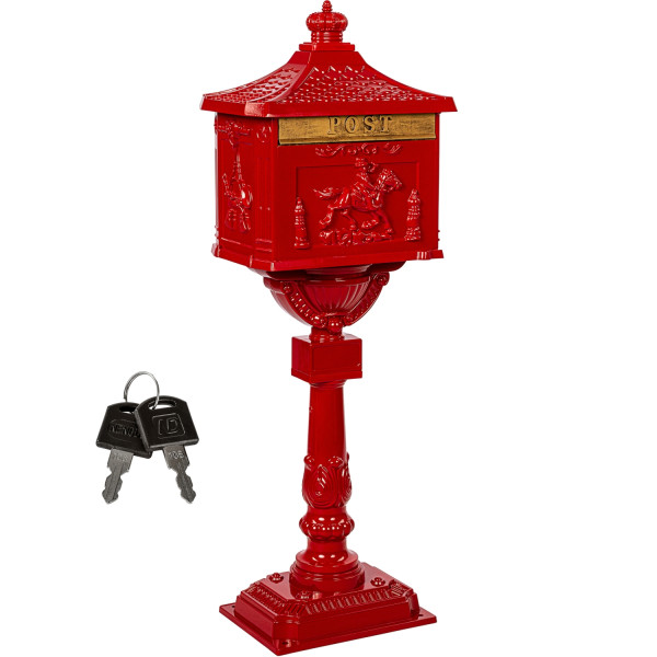 STILISTA Antiker Standbriefkasten 118 cm aus rostfreiem Aluminium, Farbwahl, Rot