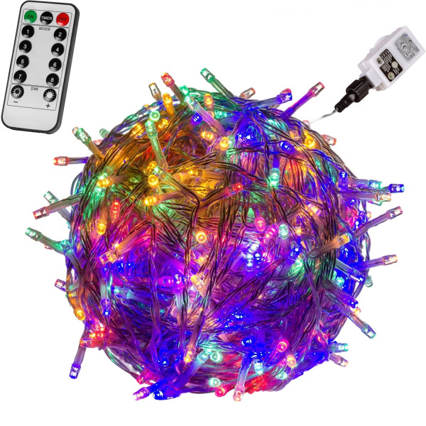VOLTRONIC® 600 LED Lichterkette, bunt, Kabel trans, FB