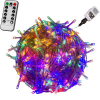 VOLTRONIC® 50 LED Lichterkette, bunt, Kabel transp, FB